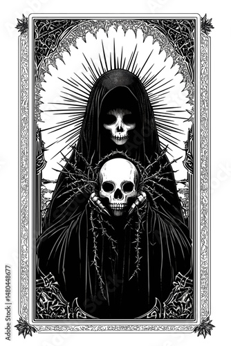 Gothic Art of a Veiled Lady with Skulls