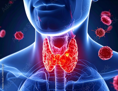 3D Medical Illustration of Thyroid Cancer in Human Neck