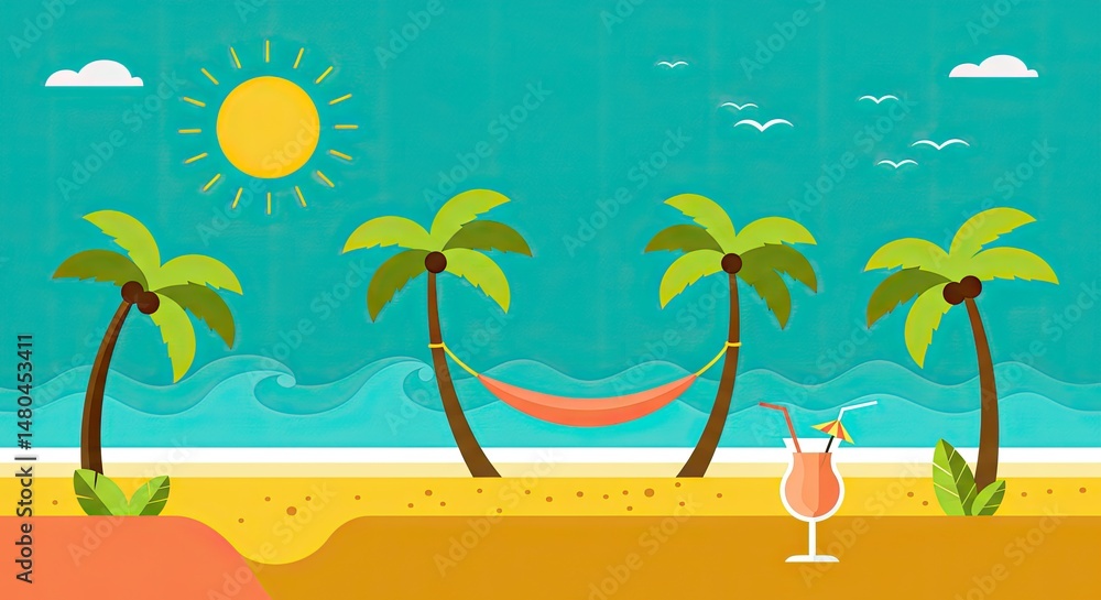 Obraz premium Tropical Beach Cocktail Escape – Summer Paradise Illustration