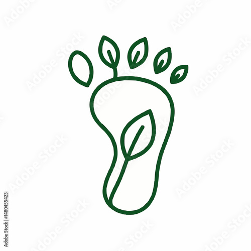 Footprint icon where toes are replaced by small leaves, minimalistic and clean
