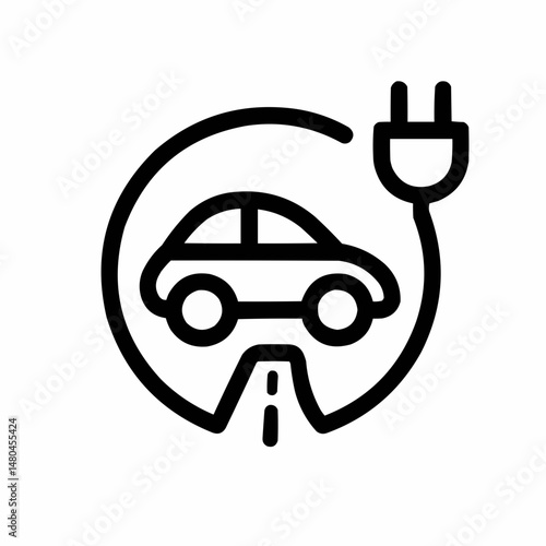 EV charging cable forming a circle around a car icon — representing circular energy flow.