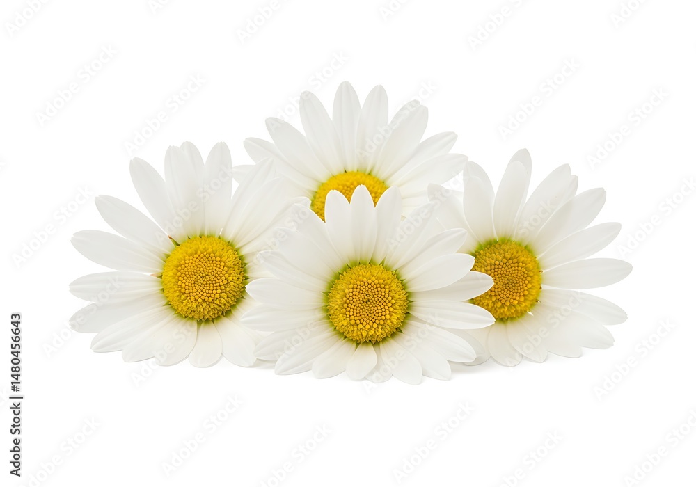 Obraz premium A group of four daisies on a plain white background