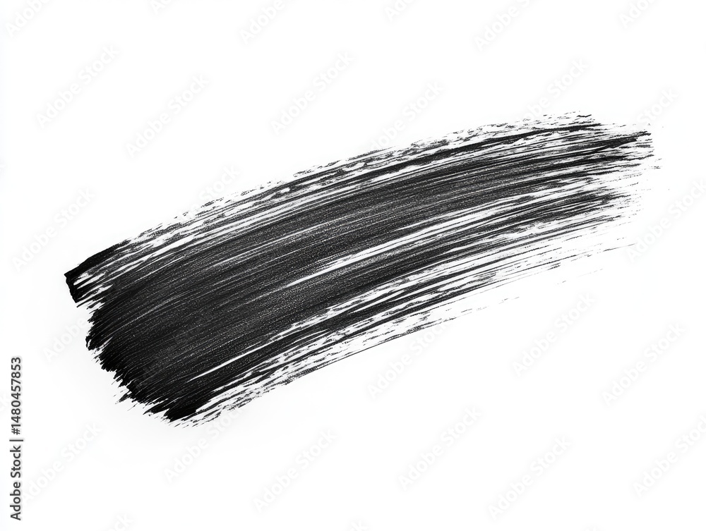 Black mascara smudge on white background. A stroke of black mascara, streaked and textured, against a plain white backdrop. The product is visually showcased Black mascara smudge on white background. A stroke of black mascara, streaked and textured, against a plain white backdrop. The product is visually showcased