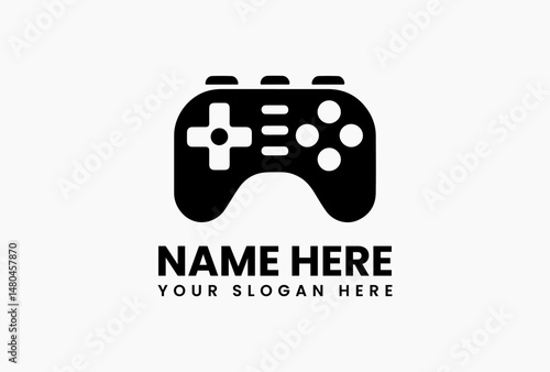 Modern game controller silhouette in black on pure white background. Gaming hardware concept  