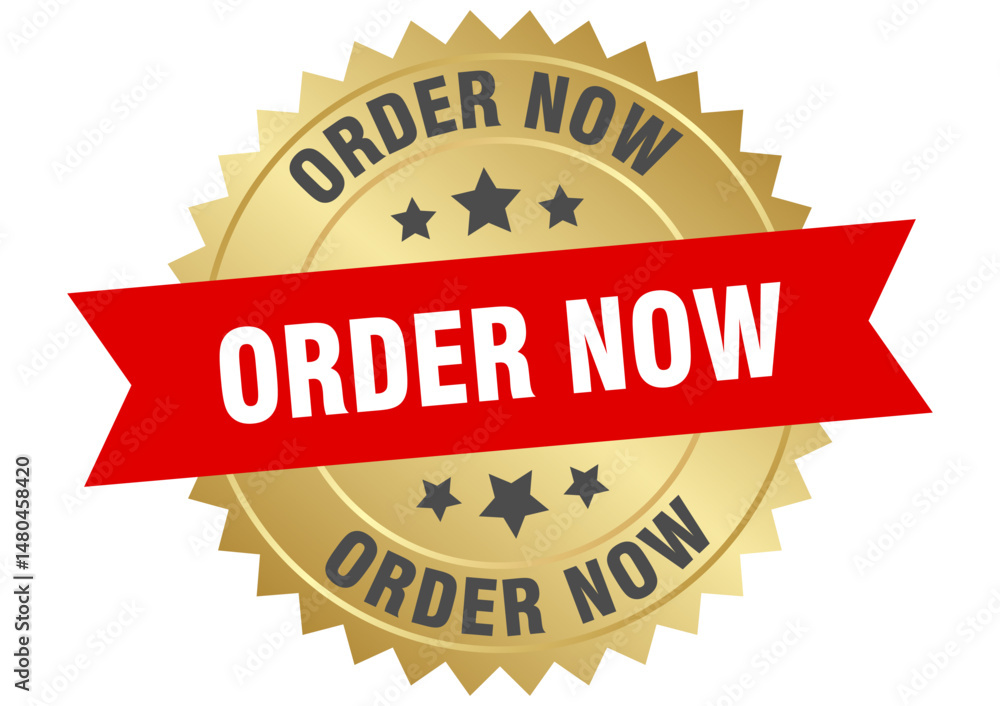 order now. order now round red and gold label isolated on transparent background order now. order now round red and gold label isolated on transparent background