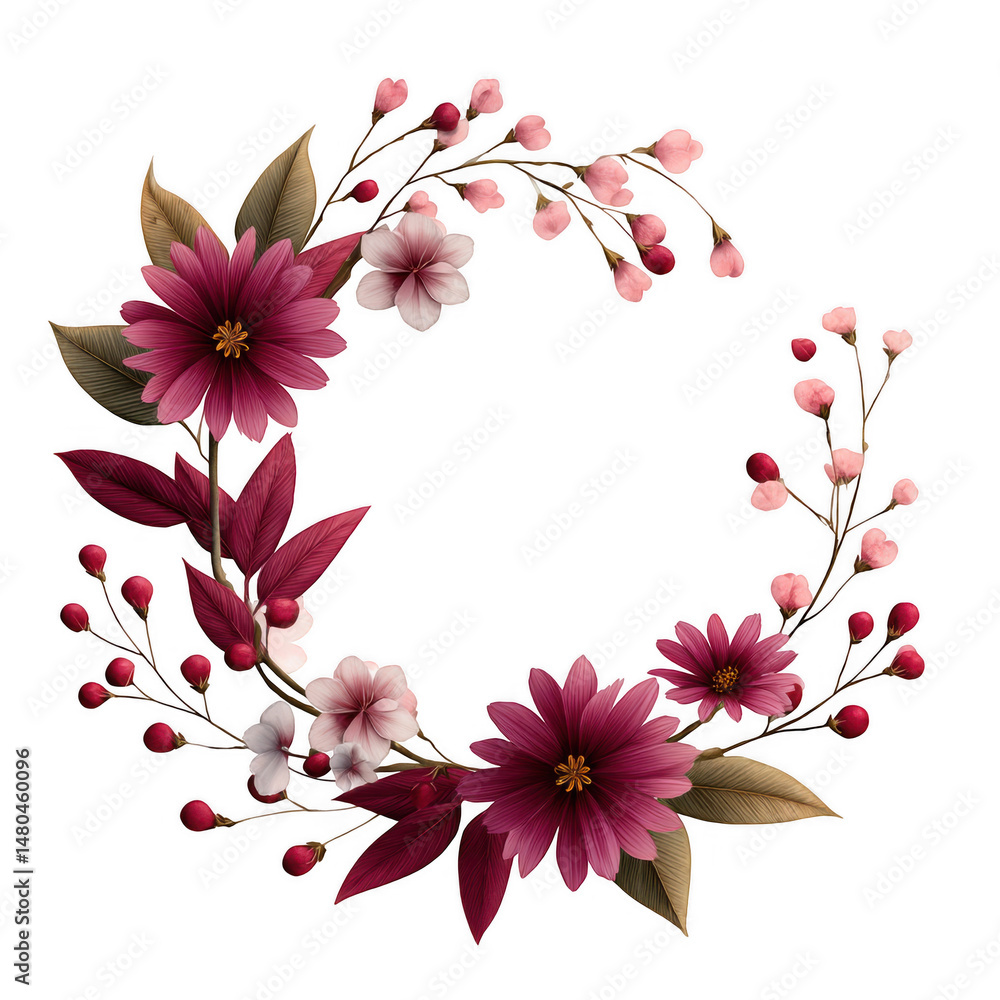 Fototapeta premium Floral arrangement displaying pink blooms nature digital art aesthetic soft colors circular design