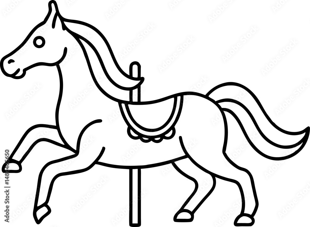 Obraz premium Carousel Horse Line Art Vector Illustration 