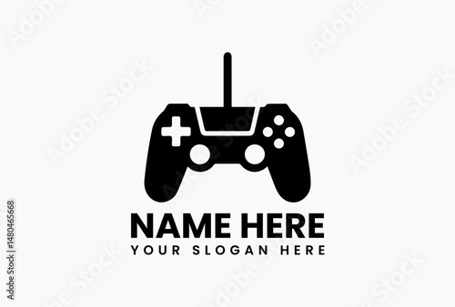 Simple black outline of a video game controller isolated on white. Gaming device concept  