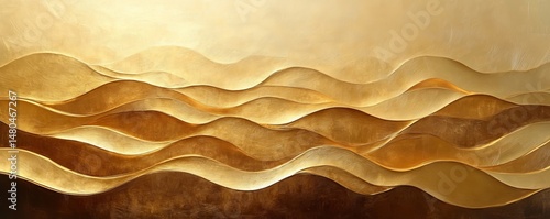 Abstract golden waves, undulating layers creating a sense of depth and movement, evoking feelings of warmth, luxury, and serenity.