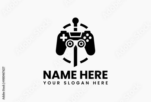 Simple black outline of a video game controller isolated on white. Gaming device concept  