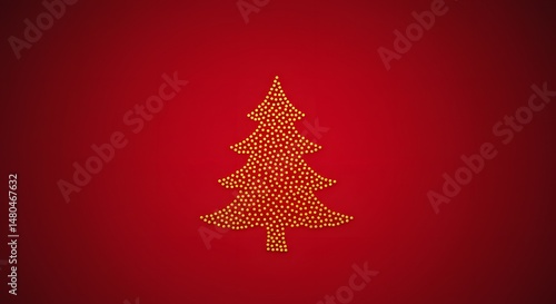 Minimalist Christmas tree shape made of golden dots on red gradient