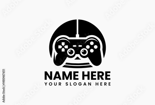 Simple black outline of a video game controller isolated on white. Gaming device concept  