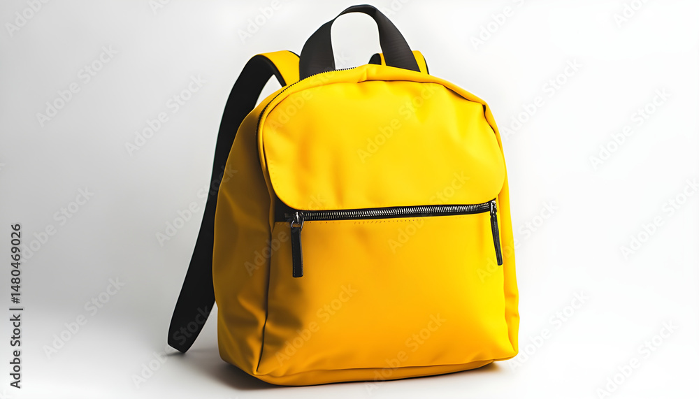 One stylish yellow backpack isolated on white One stylish yellow backpack isolated on white