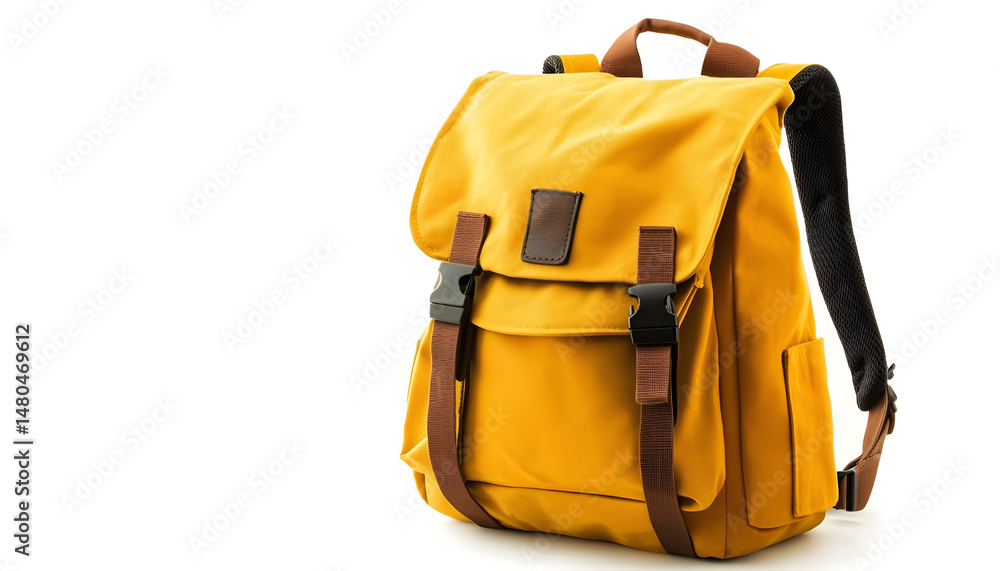 One stylish yellow backpack isolated on white One stylish yellow backpack isolated on white