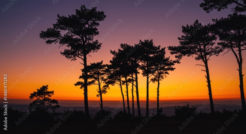 Fototapeta premium Sunset Silhouette of Trees - Photo