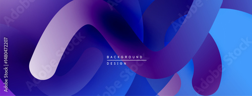 Abstract fluid shapes, vibrant purple, blue gradients. Modern design, smooth curves create dynamic composition. Background texture visible.
