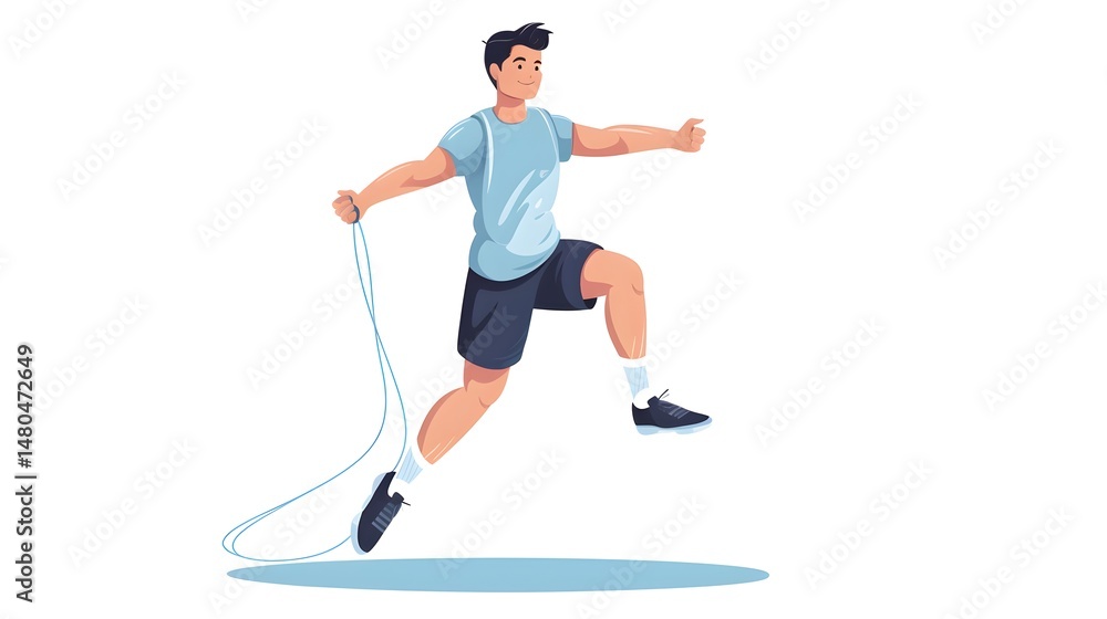 Fototapeta premium Professional Asian young man performing jump rope high knee exercise