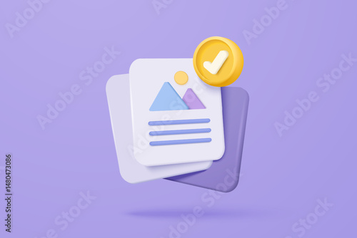 3D media data with video and photo gallery library. Searching image and video files in database. Document management soft, document form, compound docs concept. 3d file icon vector render illustration