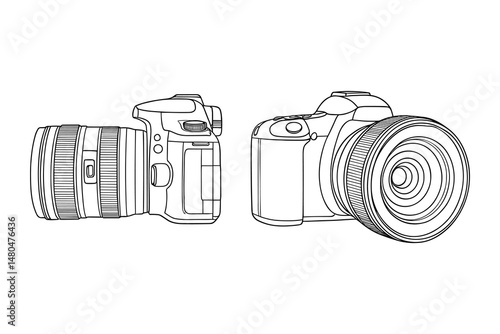 Digital camera outline vector, two different side views illustration.