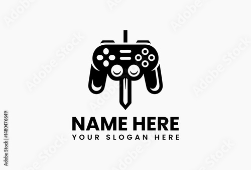 Black silhouette of a modern video game controller isolated on white background. Gaming concept  