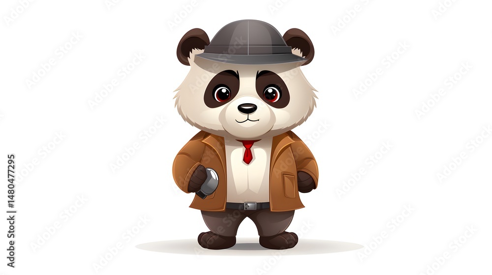 Naklejka premium Professional Detective Panda Bear Cartoon Vector Illustration for Designs