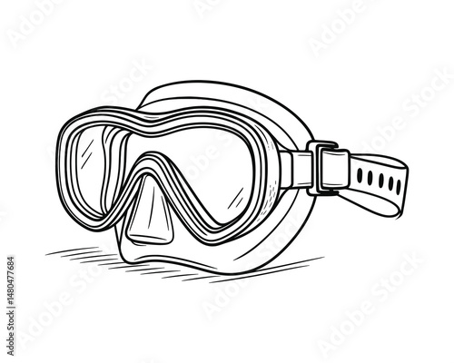 Hand drawn outline illustration of scuba diving mask vector image.
