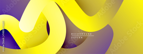 Abstract yellow, purple design. Smooth curves create dynamic layers, modern aesthetic. Background features gradient transitions, soft shadows.