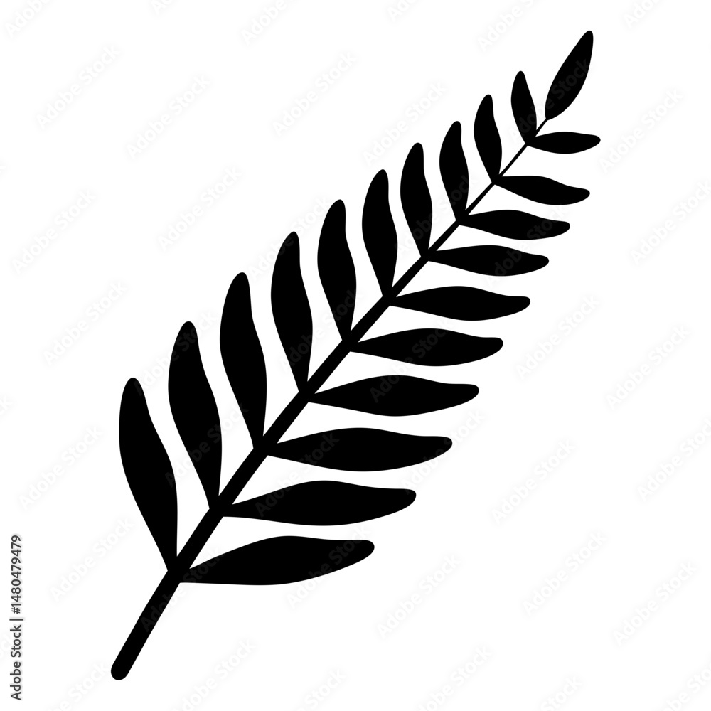 Fototapeta premium Botanical illustration of a fern frond in silhouette against a white background