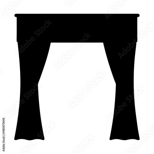 Black silhouette illustration of formal stage curtains with overhead valance