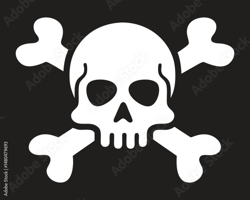 Jolly Roger Symbol Featuring Skull and Crossbones on Black Background for Pirate-Themed Designs