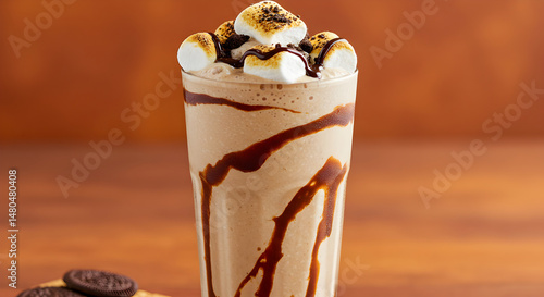 Delicious Chocolate Smoothie Topped With Marshmallows For Sweet Treat Concept