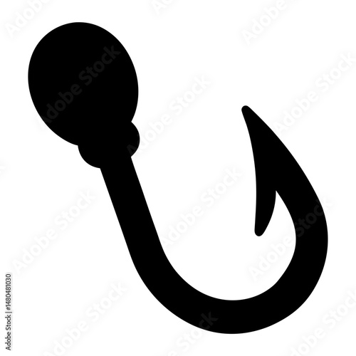 Single black fishing hook with a round bait holder and sharp end