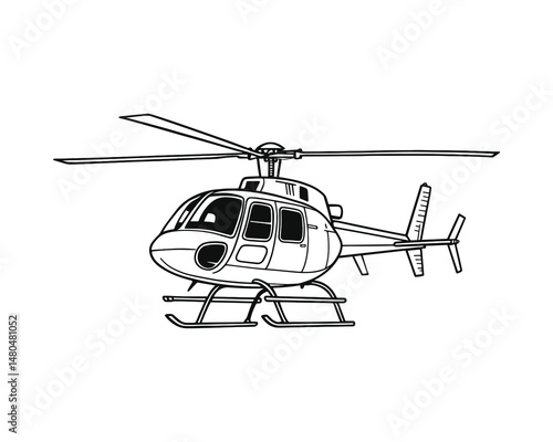 Line art of a helicopter isolated on white background.
