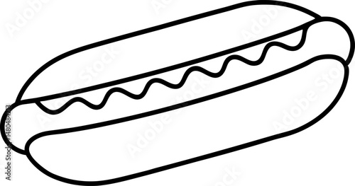 Hot Dog In A Bun Line Art Vector Illustration