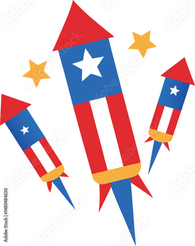 patriotic fireworks rocket vector art illustration