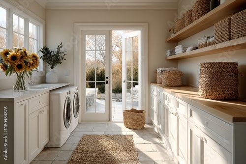 Bright and airy laundry room with natural light and functional design in a stylish home