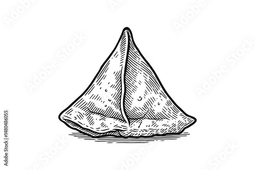 Detailed vintage-style samosa vector illustration, line art style.