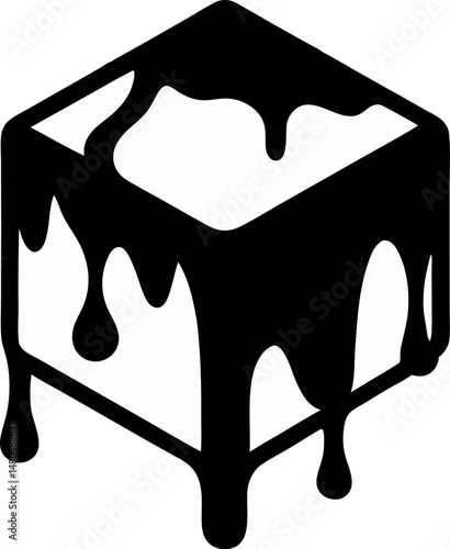 Ice Cube Melting Silhouette Vector Illustration 