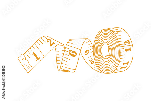 Vector line art illustration of a measuring tape roll isolated.
