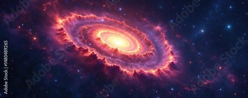Glowing nebula swirls amidst countless stars, a far-off galaxy blazing in the cosmic night,  space, galaxy,  universe