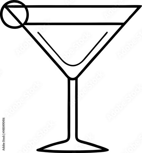 Martini Glass With Olive Line Art Vector Illustration