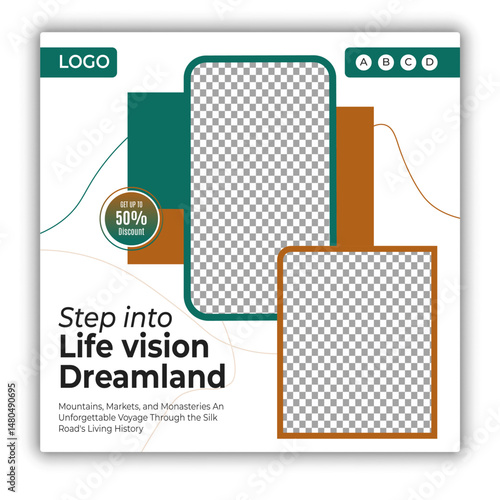 Travel and tour social media posts and web banner square design template