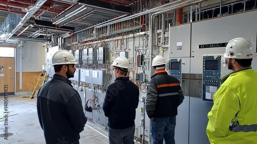 Team of Engineers Inspecting Industrial Control Panels