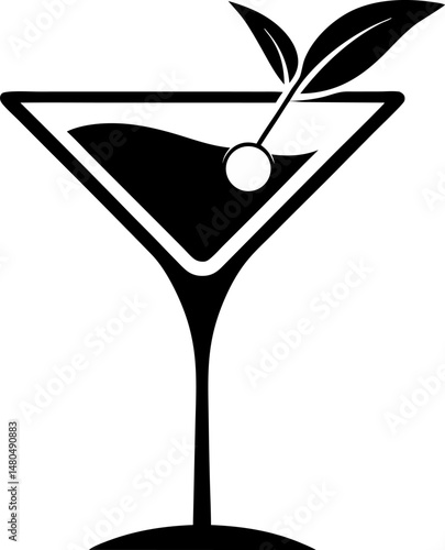 Martini Glass With Olive Silhouette Vector Illustration