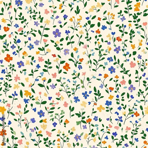 Colorful Floral Pattern on Cream Background