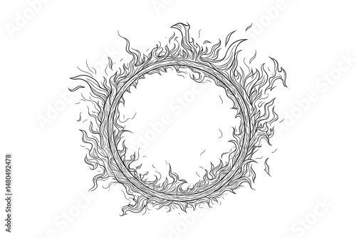 Abstract ring of fire line art vector illustration design element