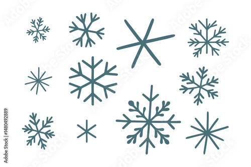 Blue snowflake illustrations, vector design, winter themed art.