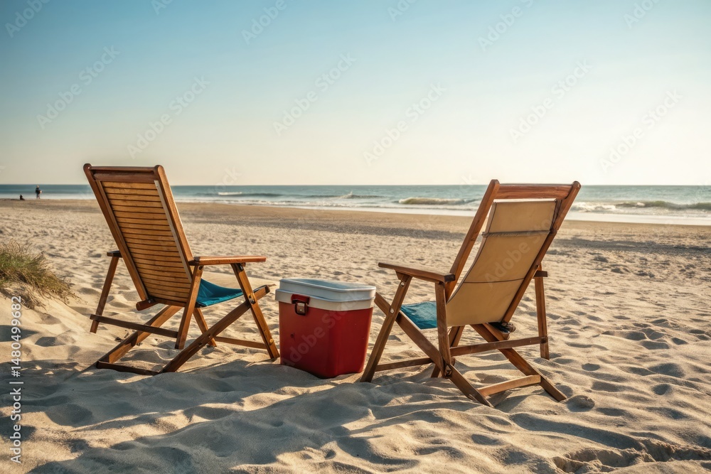 Relaxing With Chairs and Cooler on a Sandy Beach Generative AI Relaxing With Chairs and Cooler on a Sandy Beach Generative AI