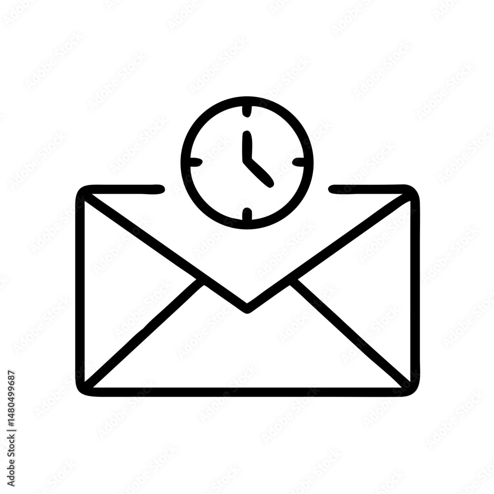 Urgent Mail Icon: Envelope with Clock, Line Art Urgent Mail Icon: Envelope with Clock, Line Art