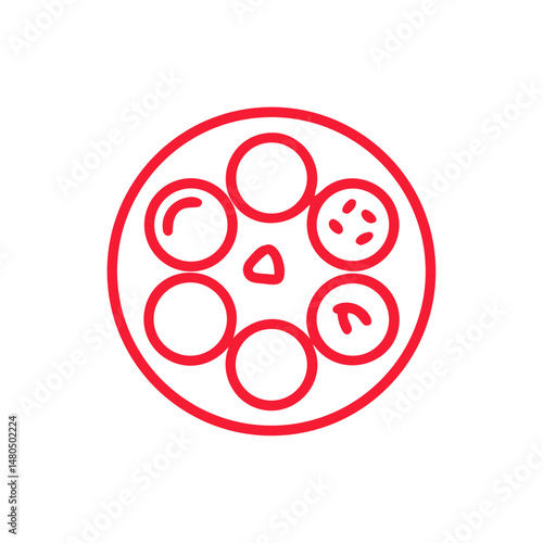 Passover Seder Plate Red Outline Icon